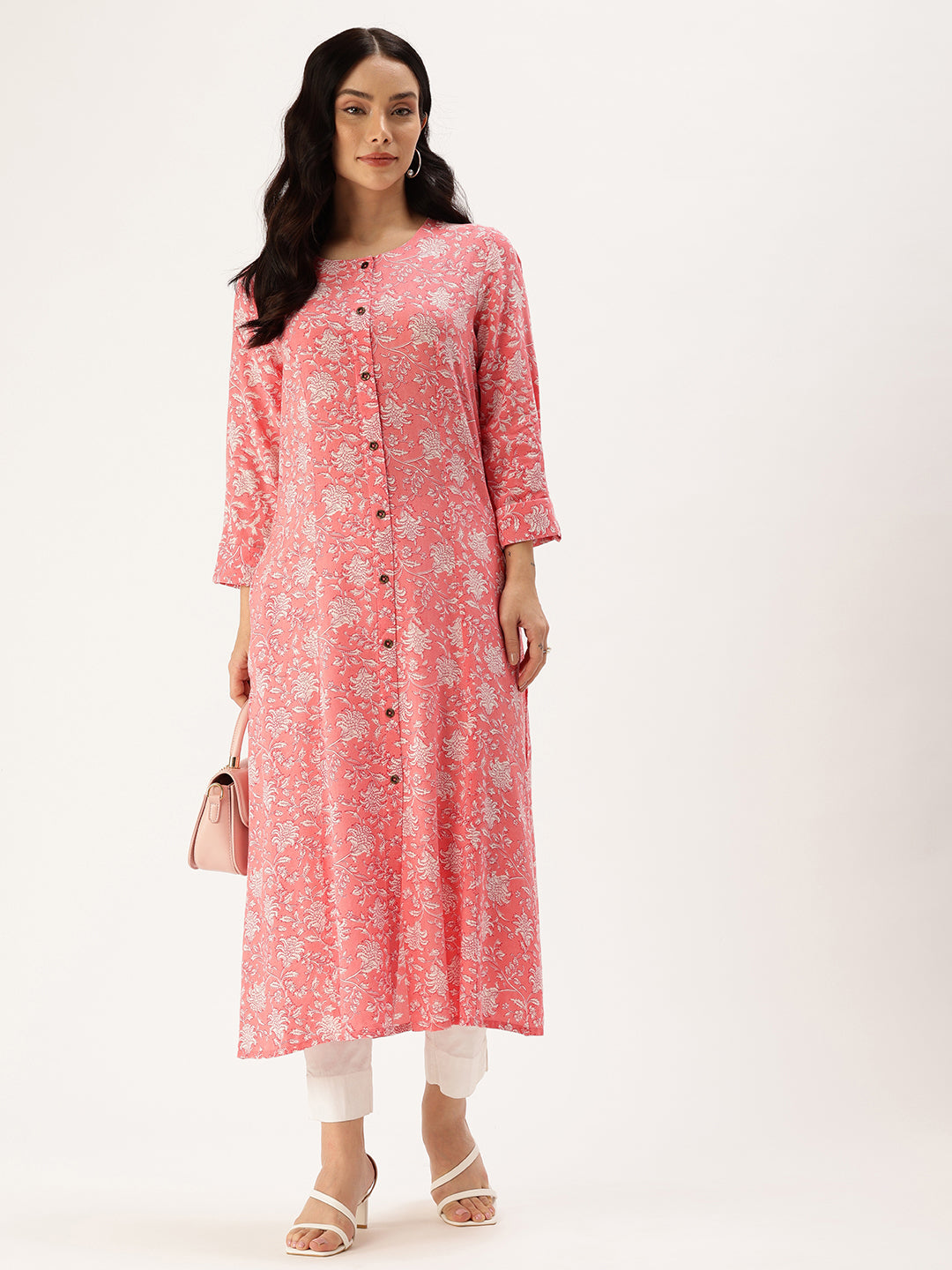 Pink Floral Printed Straight Kurta