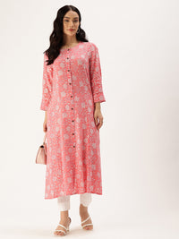 Pink Floral Printed Straight Kurta