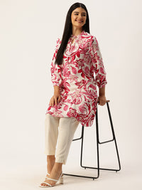 White Floral Printed Fit & Flare Kurta