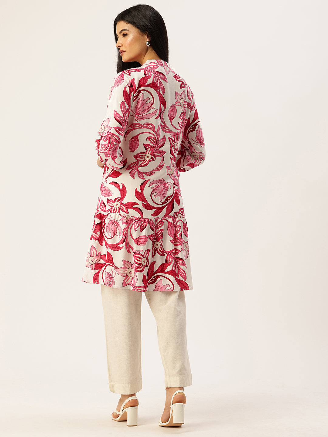 White Floral Printed Fit & Flare Kurta