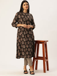 Blue Floral Printed Mandarin Collar Kurta