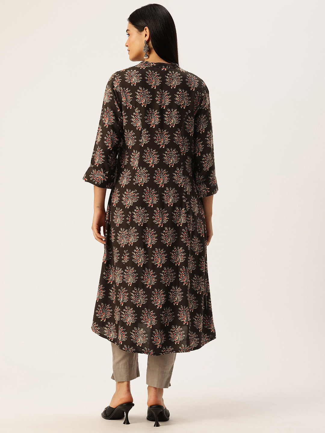 Blue Floral Printed Mandarin Collar Kurta