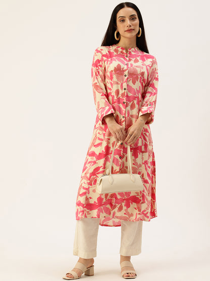 Pink Floral Printed Kurta