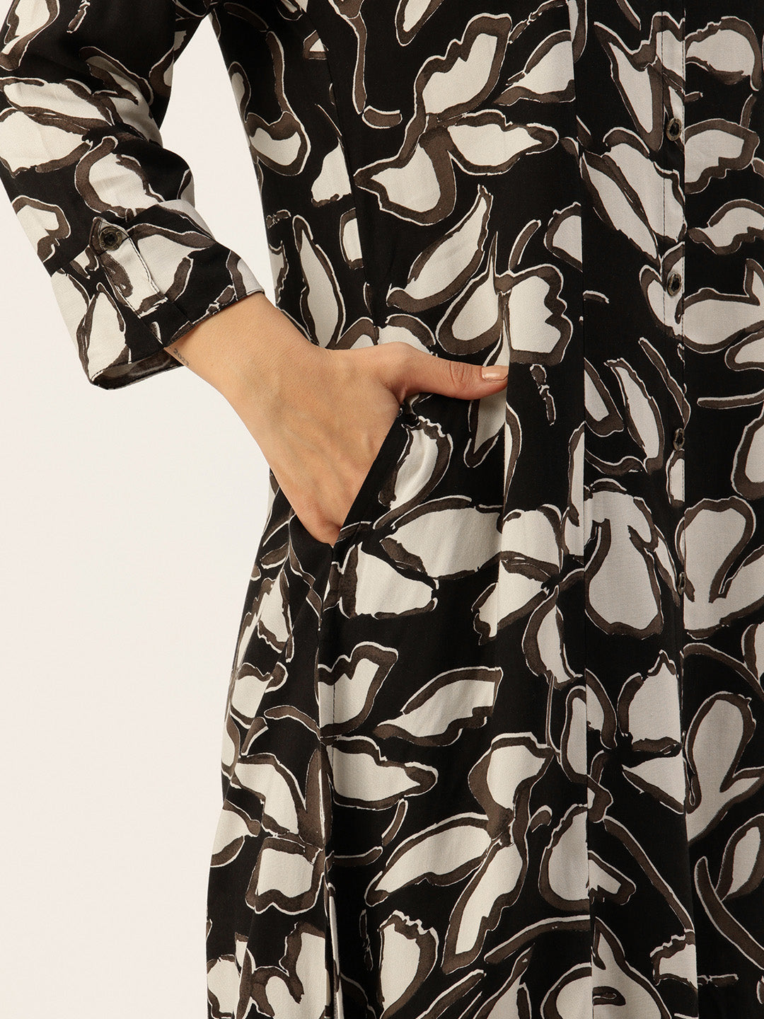 Black Floral Printed Kurta