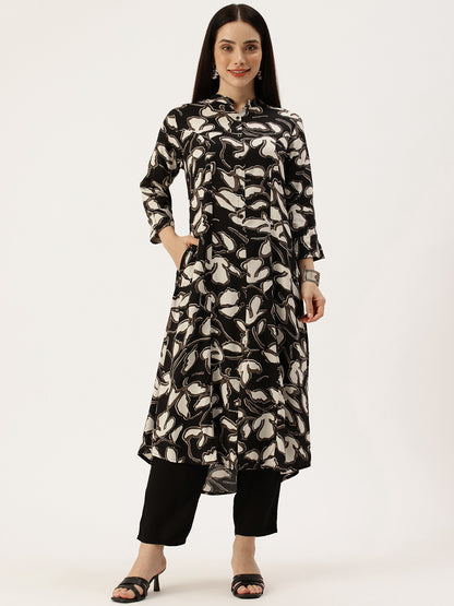 Black Floral Printed Kurta