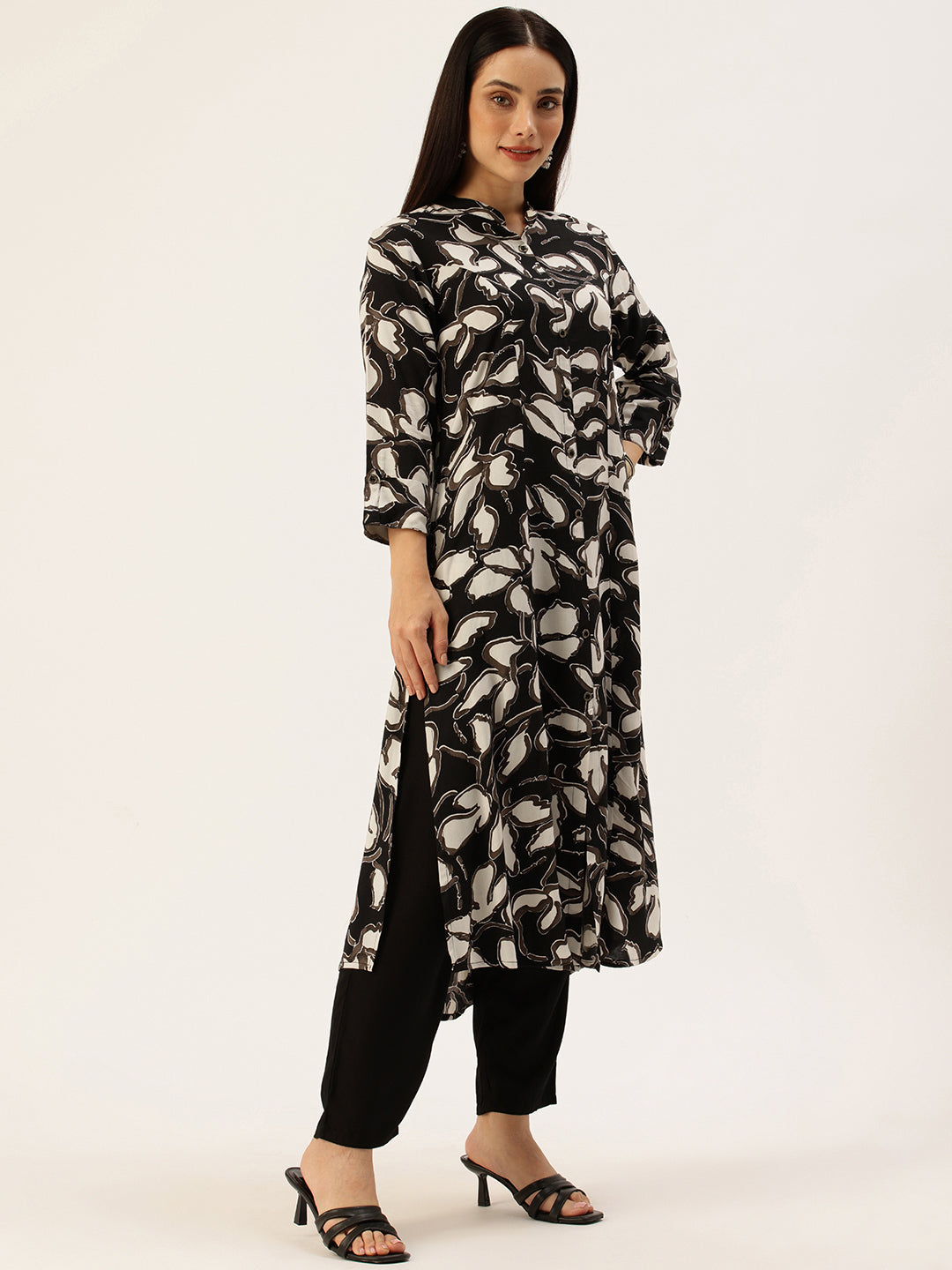 Black Floral Printed Kurta