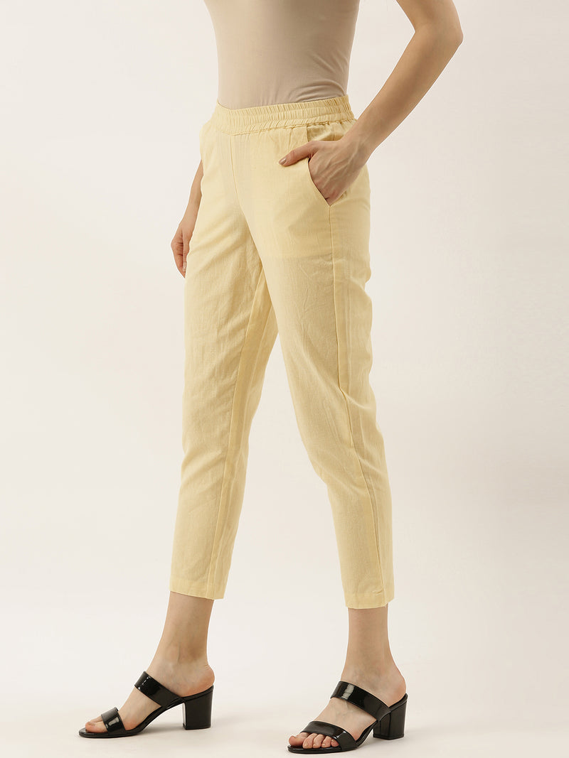 Buy INDYA Women Mustard Yellow Tapered Fit Cigarette Trousers  Trousers  for Women 1905629  Myntra