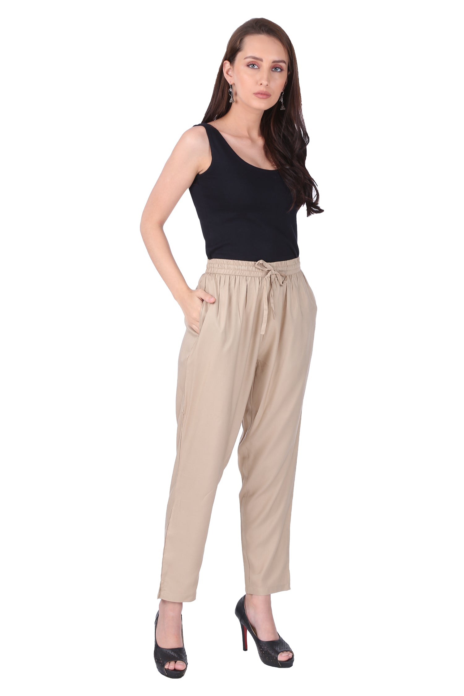 Go Colors Ethnic Bottoms : Go Colors Light Beige Casual Pants Online |  Nykaa Fashion