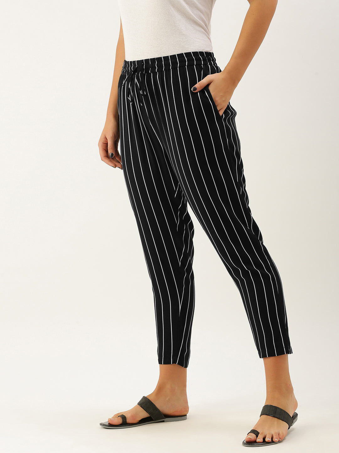 Black Striped Slim Fit Pencil Pant