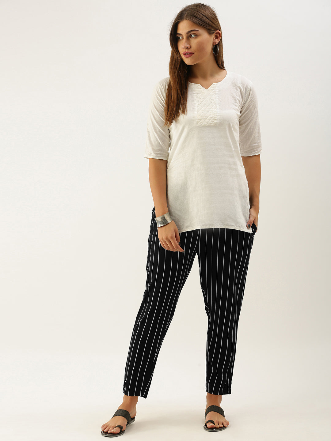 Black Striped Slim Fit Pencil Pant