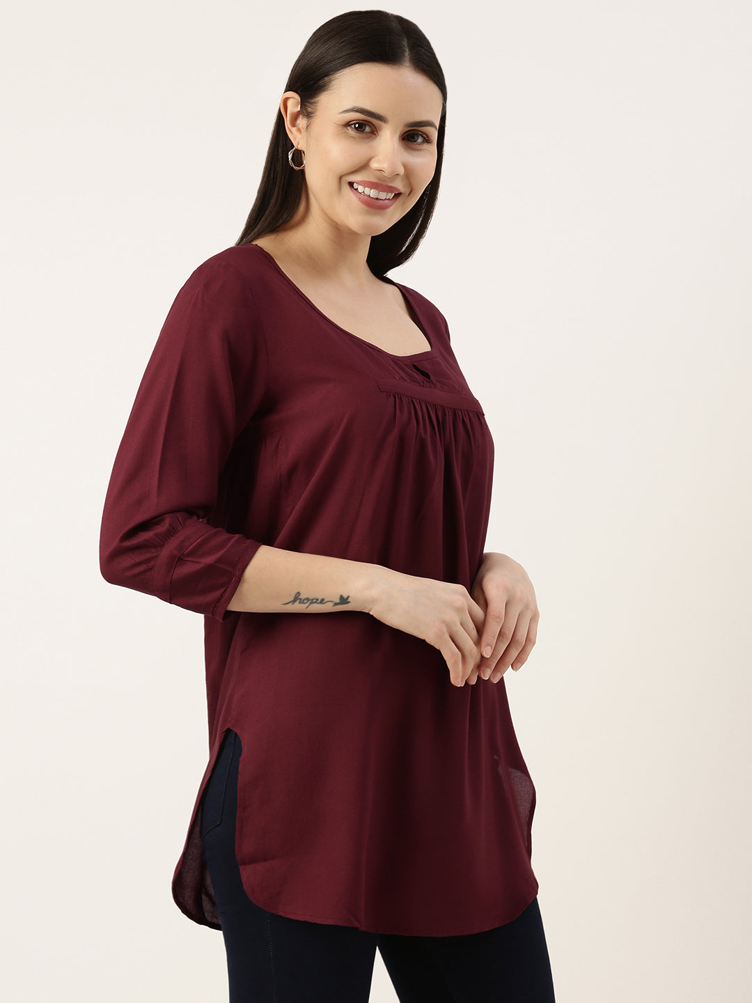 Wine Rayon Short Kurta