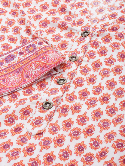 Orange Ethnic Motifs Printed Straight Rayon Kurta with a pocket 