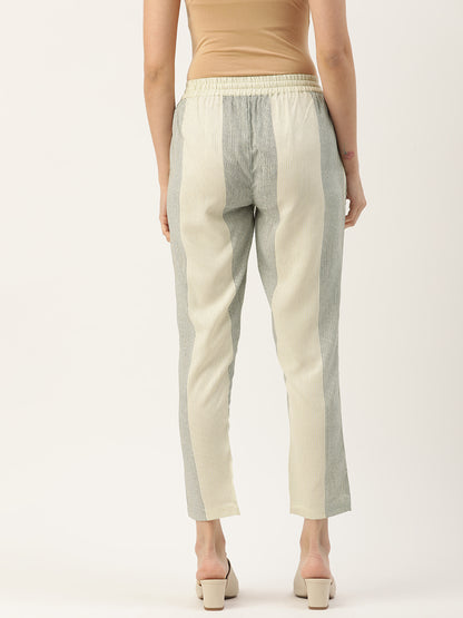 Beige & Grey Striped Pencil Pant