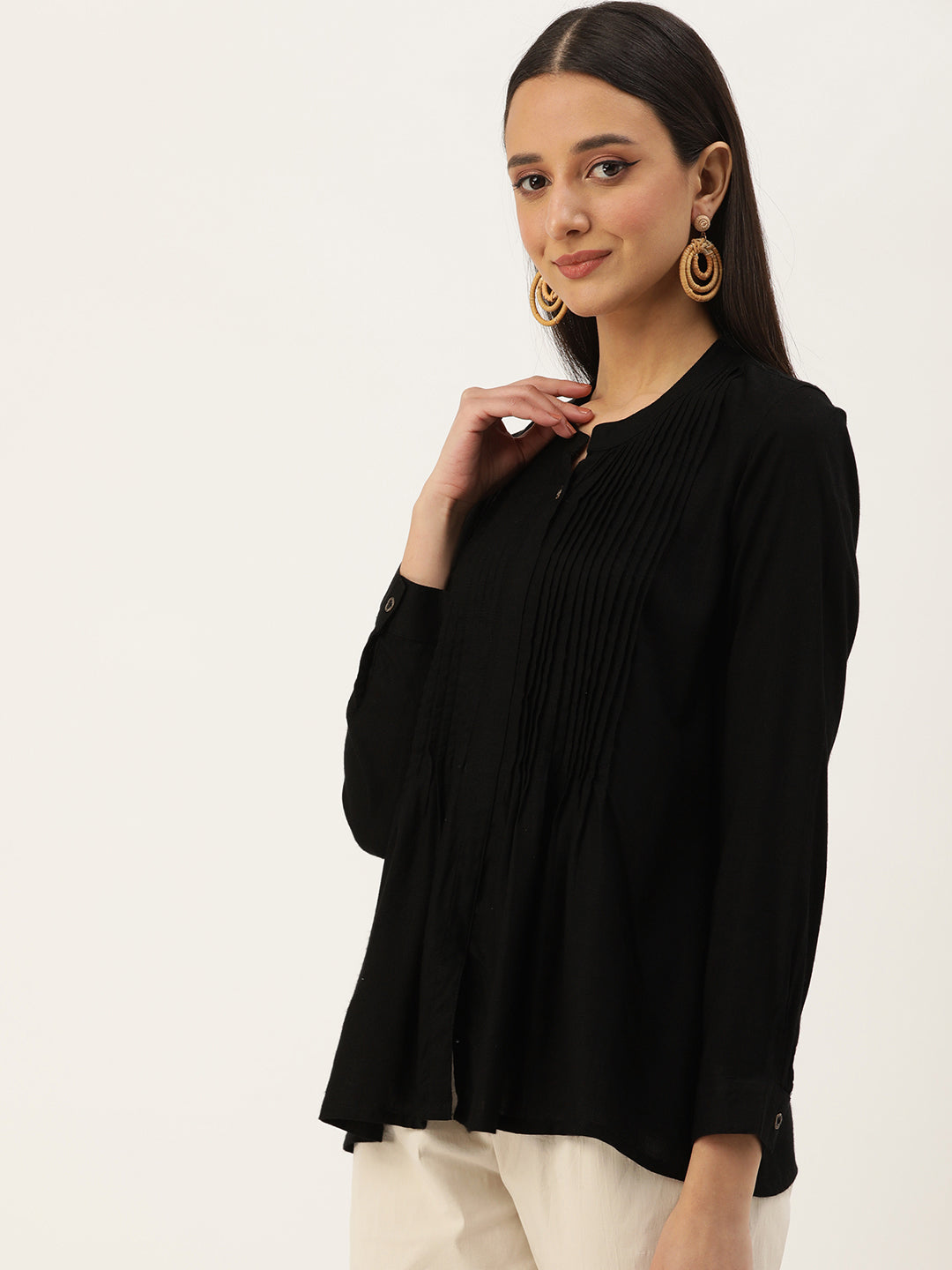 Black Solid Rayon Tunic