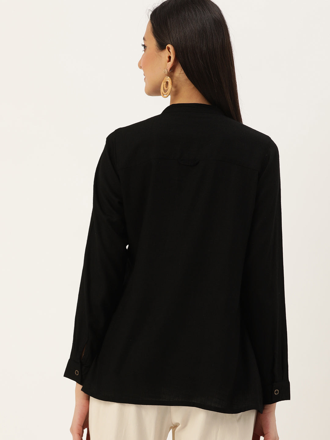 Black Solid Rayon Tunic