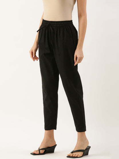 Black Cotflex Solid Pencil Pant