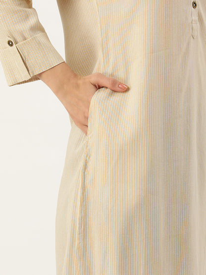 Beige Striped Straight Cut Kurta