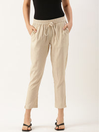 Beige & Off White Striped Pencil Pant