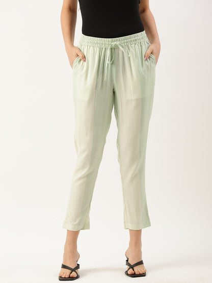 Beige & Green Striped Pencil Pant