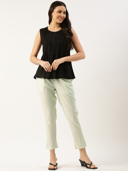 Beige & Green Striped Pencil Pant