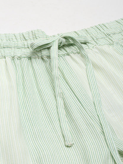 Beige & Green Striped Pencil Pant