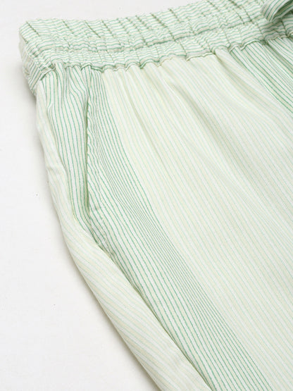 Beige & Green Striped Pencil Pant